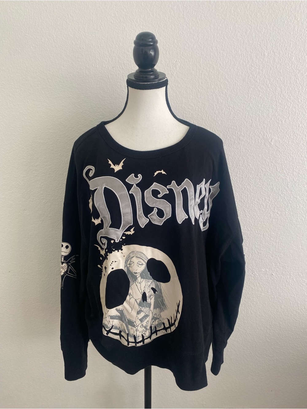 Disney Black Nightmare Before Christmas Crewneck Sweater with Silver Graphic